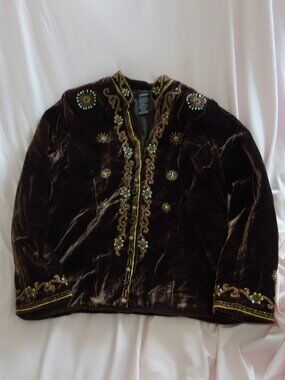 Fusion Brown Velvet Beaded Sequin Evening Jacket PM